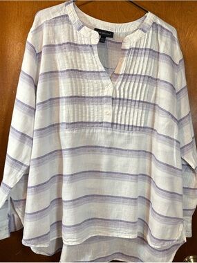 Lane Bryant White Tunic with Lavender Stripes